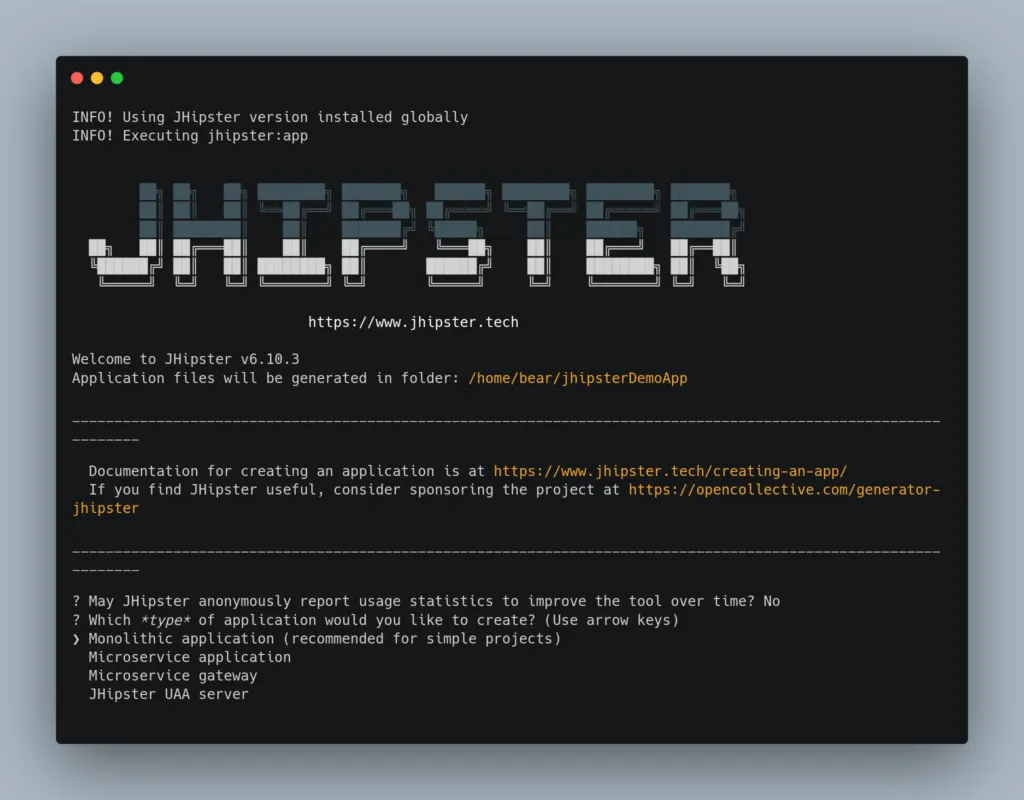 Commande jhipster